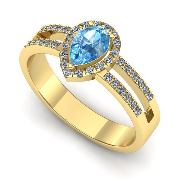 Inel logodna din aur galben cu topaz blue