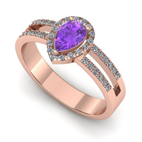 Inel logodna din aur roz cu ametist