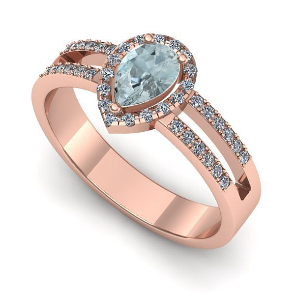 Inel logodna din aur roz cu aquamarin