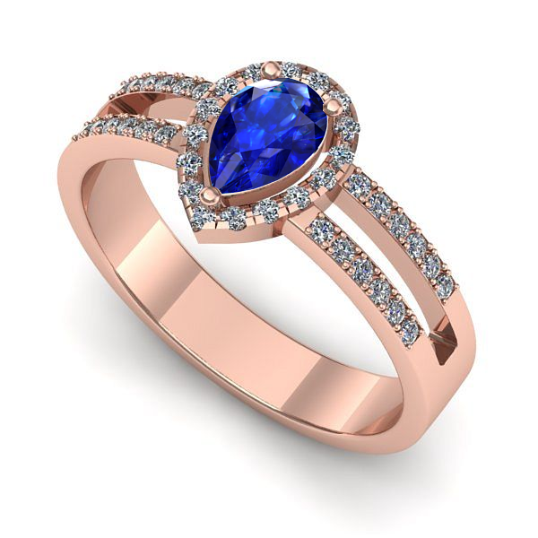 Inel de logodna din aur roz cu safir