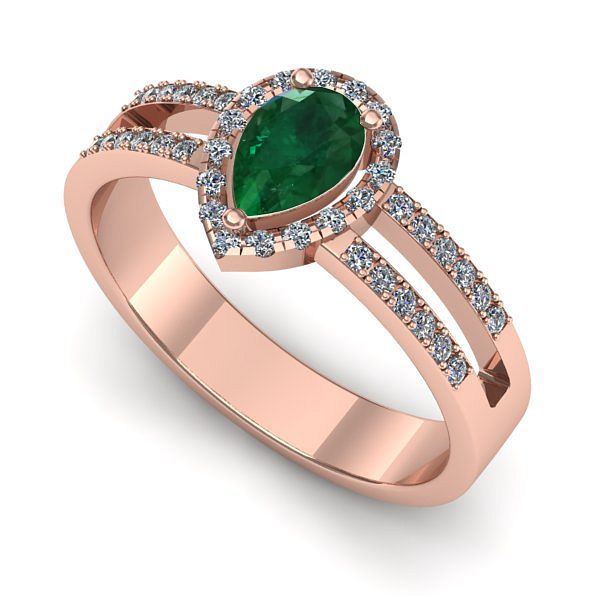 Inel de logodna din aur roz cu smarald