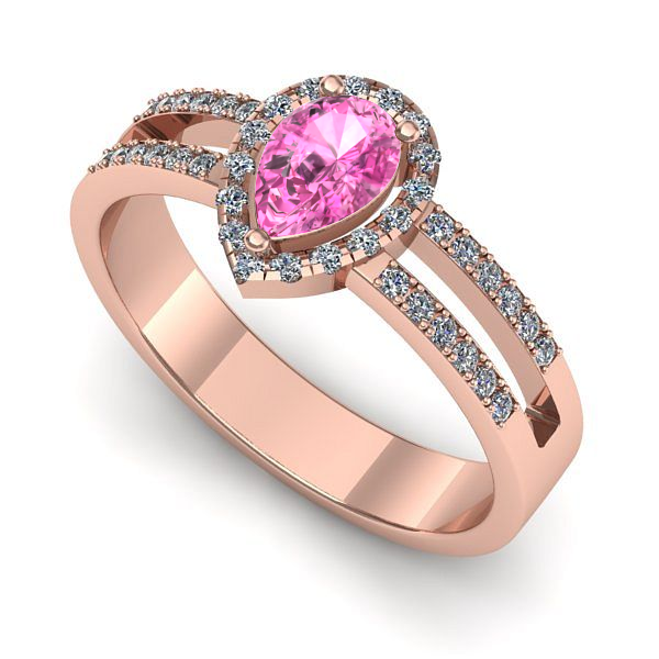 Inel logodna din aur roz cu safir roz