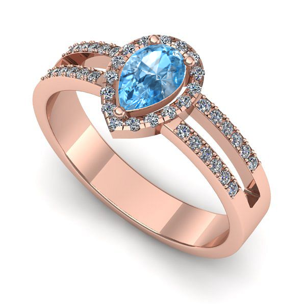 Inel din aur roz cu topaz blue