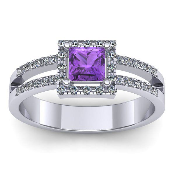 Inel logodna cu ametist patrat