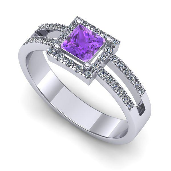 Inel logodna din aur alb cu ametist