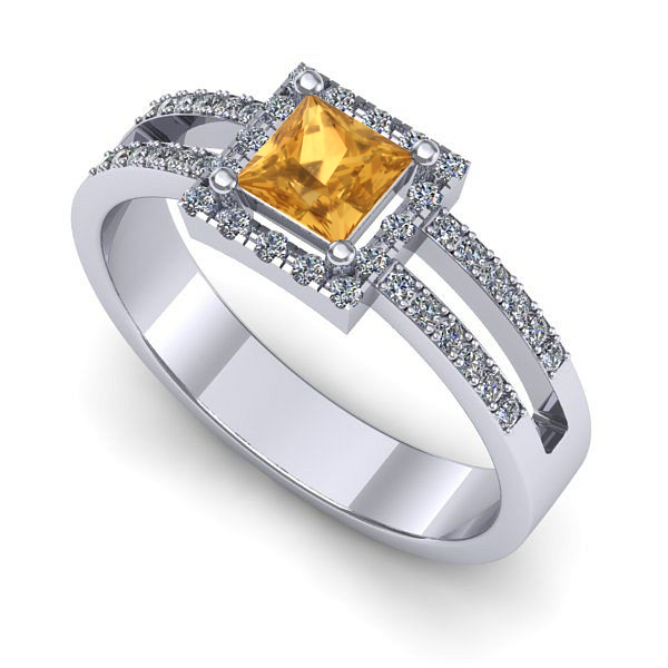 Inel de logodna din aur alb cu citrin