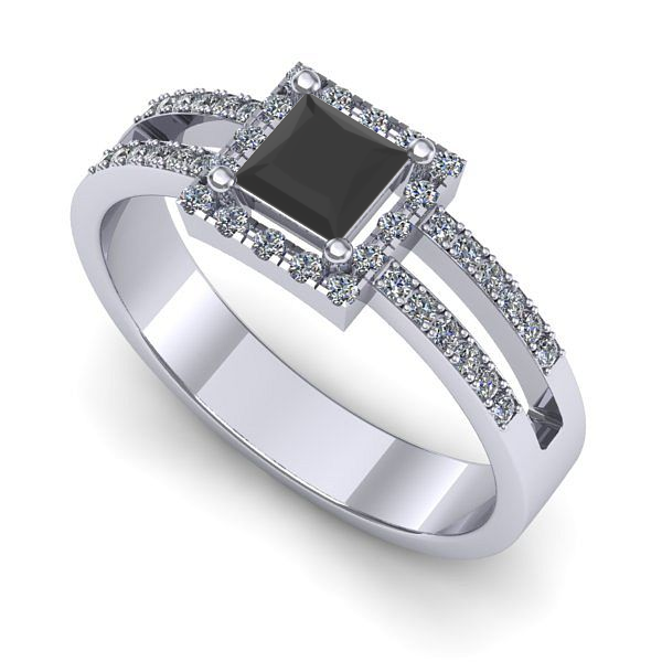 Inel de logodna din aur alb cu diamant negru