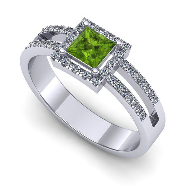 Inel logodna din aur alb cu peridot