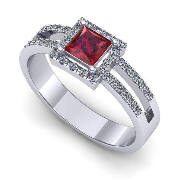 Inel din aur alb cu rubin