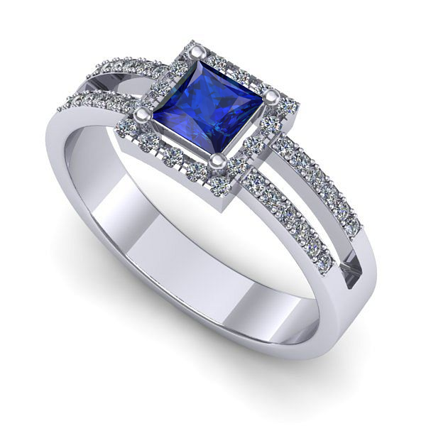 Inel logodna din aur alb cu safir