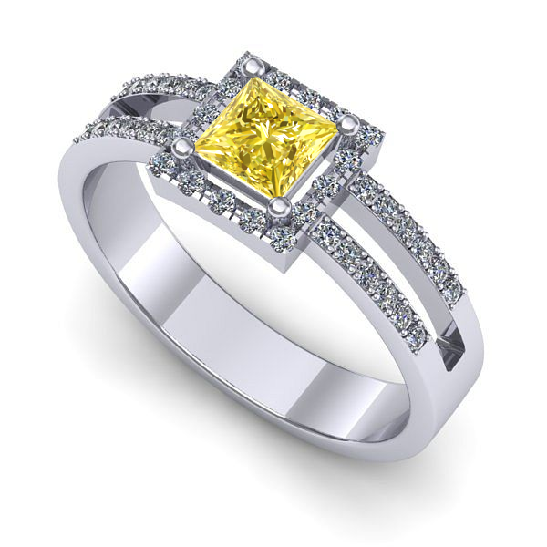 Inel logodna din aur alb cu safir galben