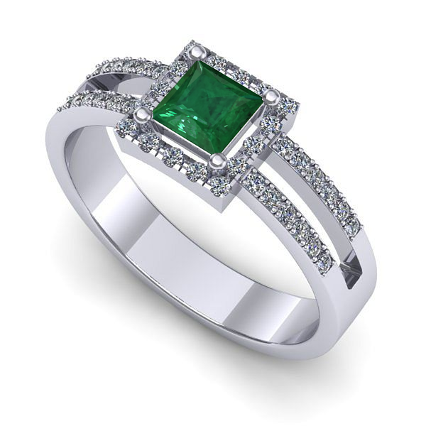 Inel din aur alb cu smarald