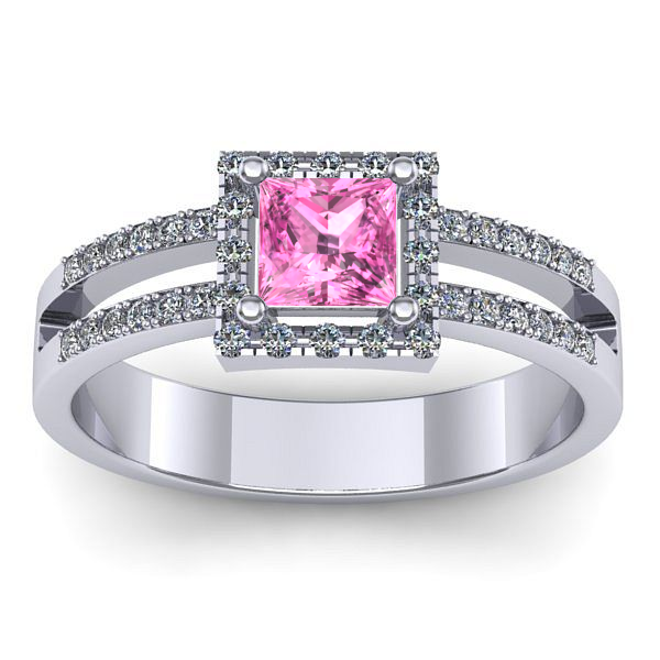 Inel de logodna cu safir roz patrat