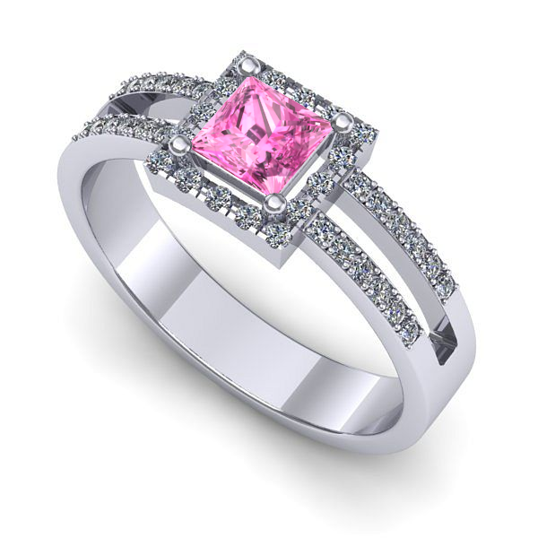 Inel de logodna din aur alb cu safir roz