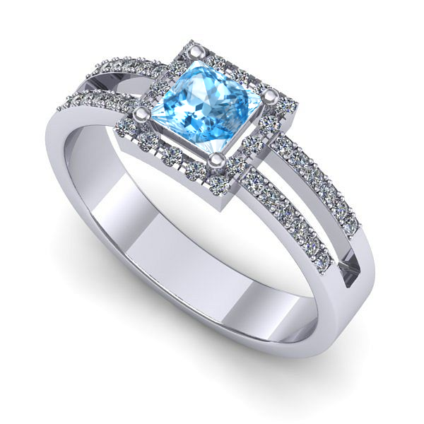 Inel de logodna din aur alb cu topaz blue