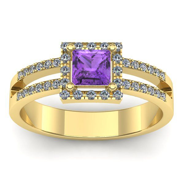 Inel logodna cu ametist patrat