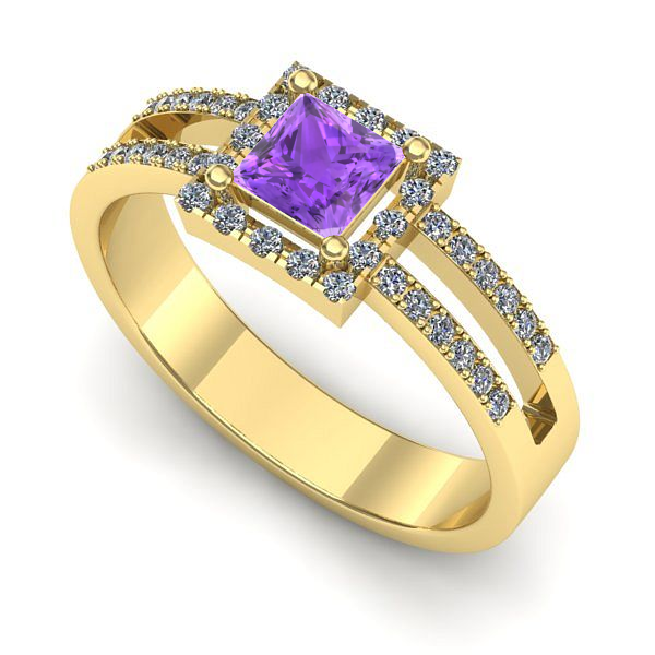 Inel de logodna din aur galben cu ametist