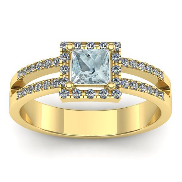 Inel cu aquamarin patrat