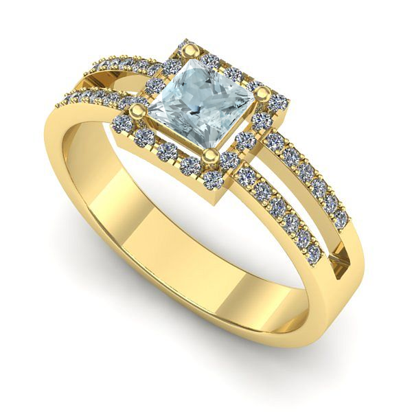 Inel de logodna din aur galben cu aquamarin