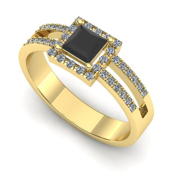 Inel de logodna din aur galben cu diamant negru