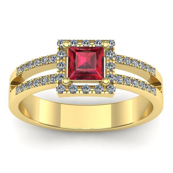 Inel cu rubin patrat