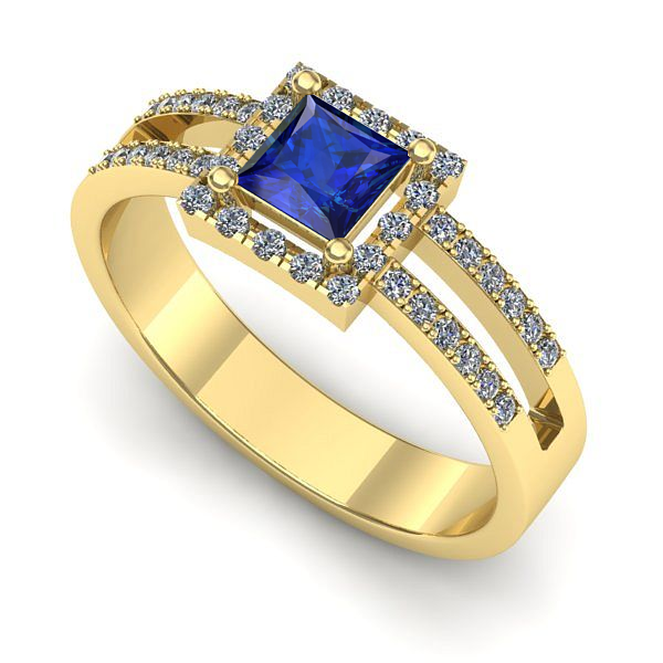 Inel logodna din aur galben cu safir