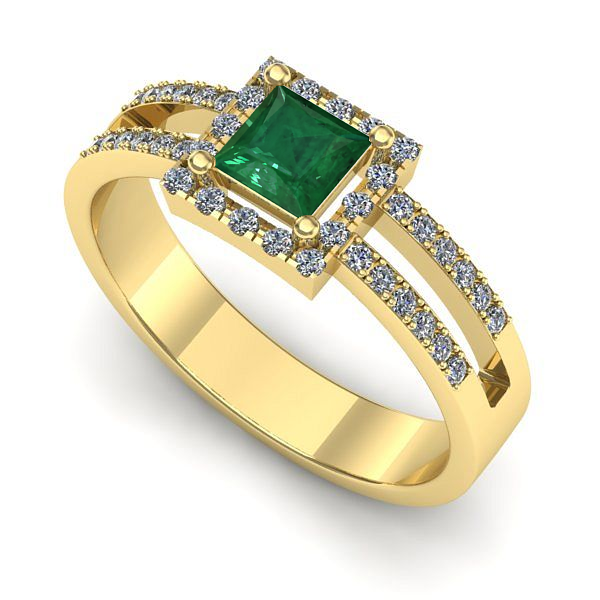 Inel logodna din aur galben cu smarald