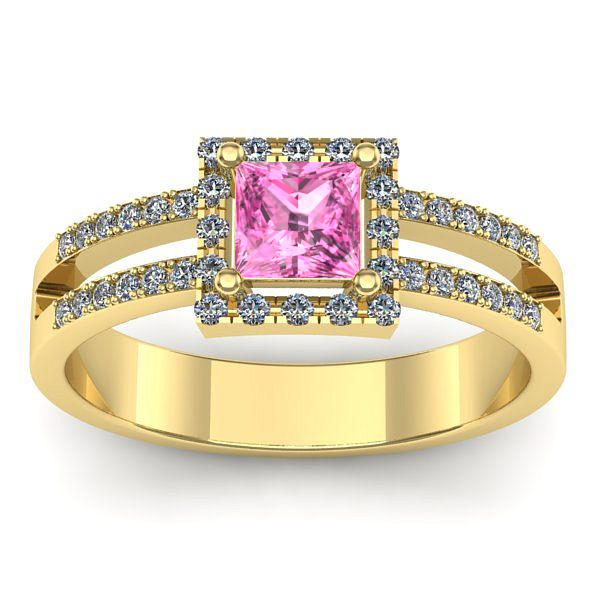 Inel logodna cu safir roz patrat