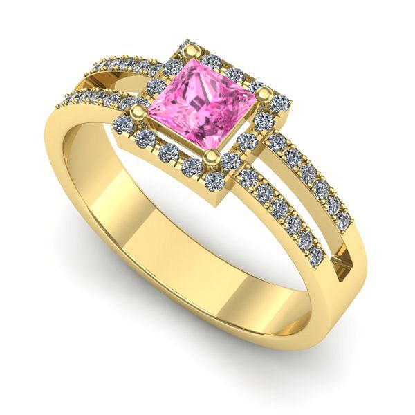 Inel logodna din aur galben cu safir roz