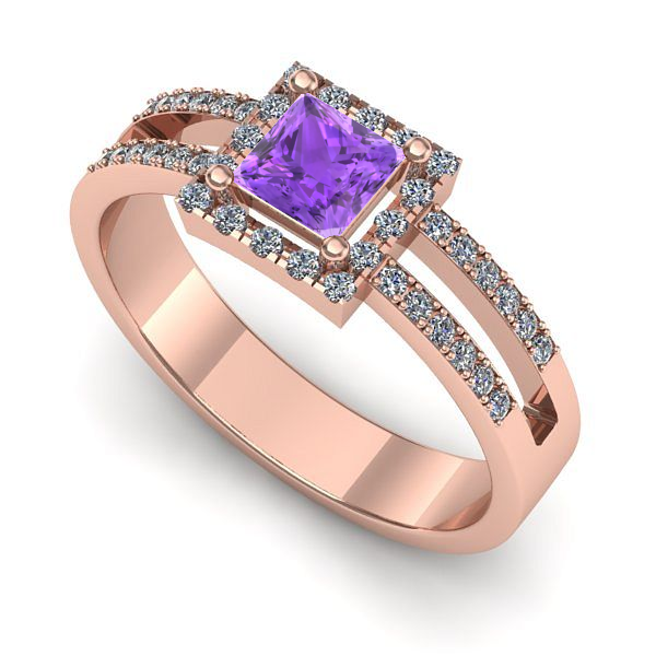 Inel de logodna din aur roz cu ametist