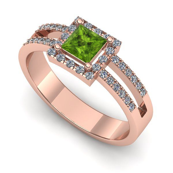 Inel logodna din aur roz cu peridot