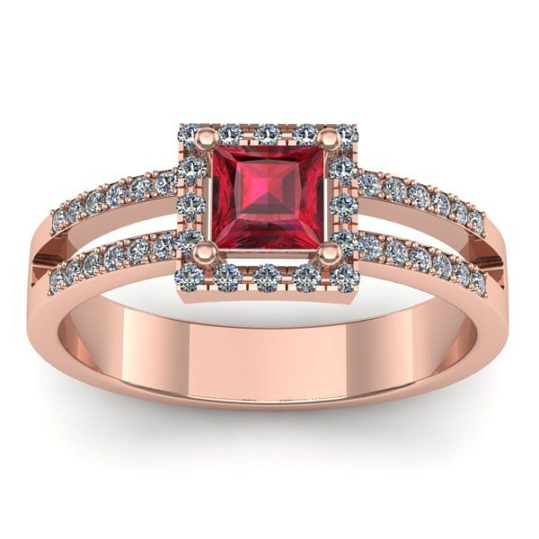 Inel de logodna cu rubin patrat