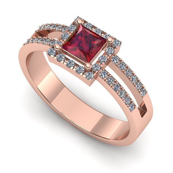 Inel de logodna din aur roz cu rubin