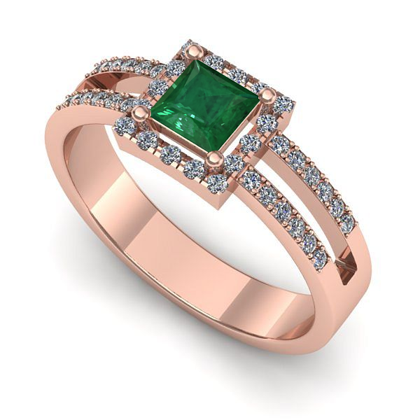 Inel din aur roz cu smarald