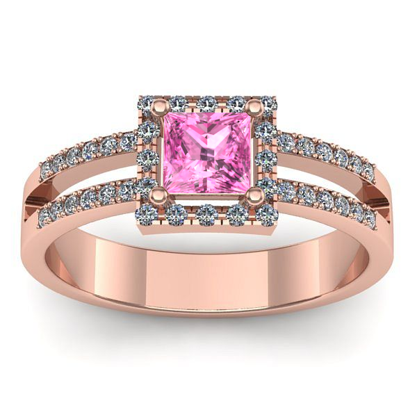 Inel logodna cu safir roz patrat