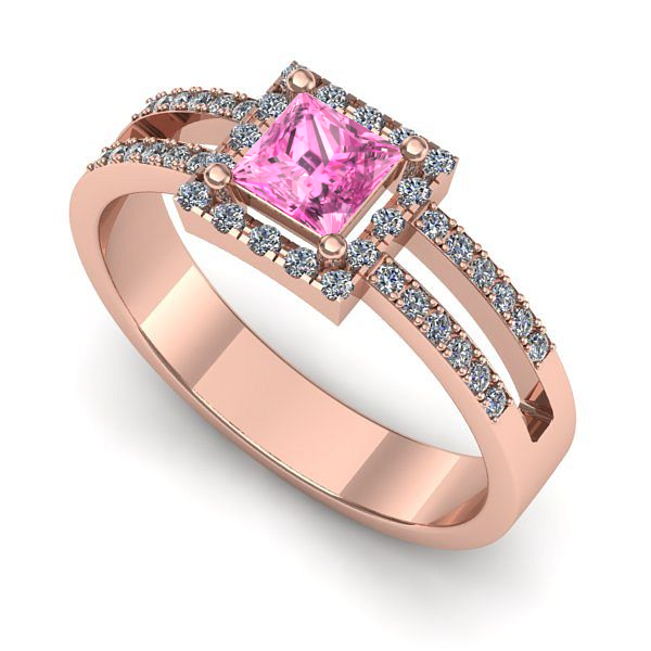 Inel de logodna din aur roz cu safir roz