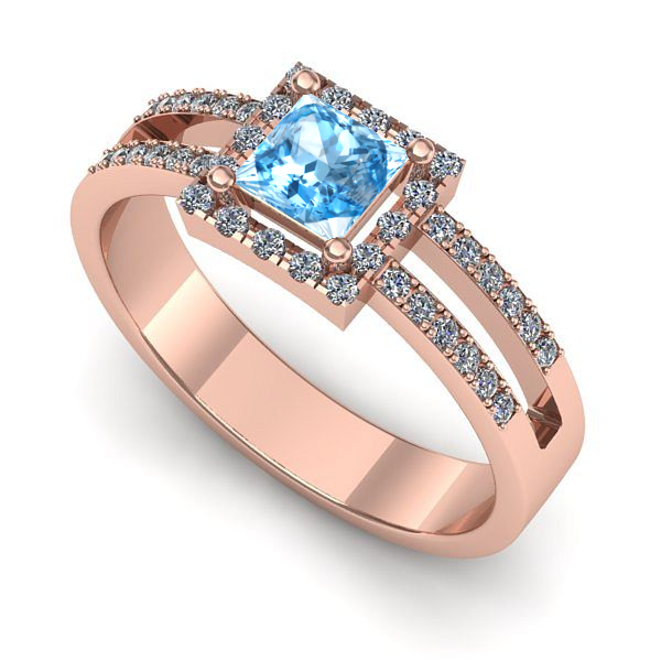 Inel de logodna din aur roz cu topaz blue