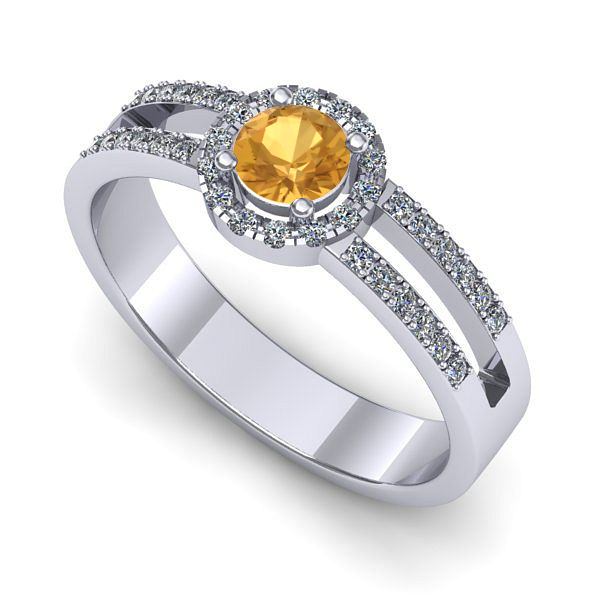 Inel logodna din aur alb cu citrin