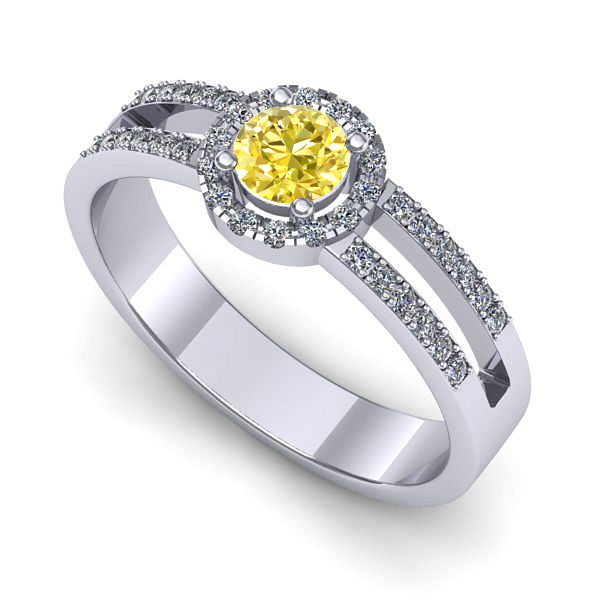 Inel de logodna din aur alb cu safir galben