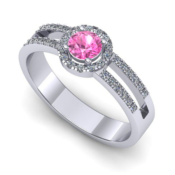 Inel de logodna din aur alb cu safir roz