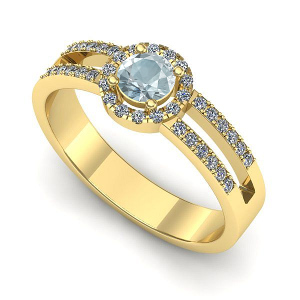 Inel logodna din aur galben cu aquamarin