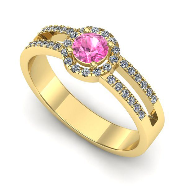 Inel de logodna din aur galben cu safir roz