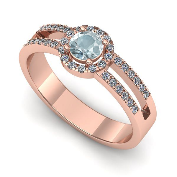 Inel logodna din aur roz cu aquamarin