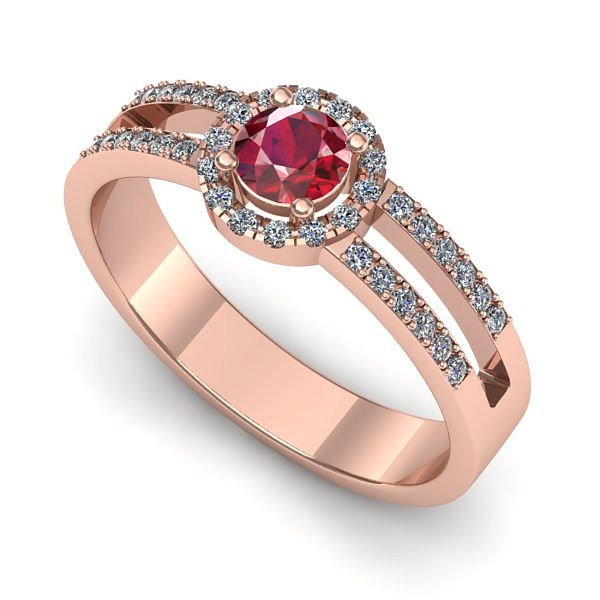 Inel de logodna din aur roz cu rubin