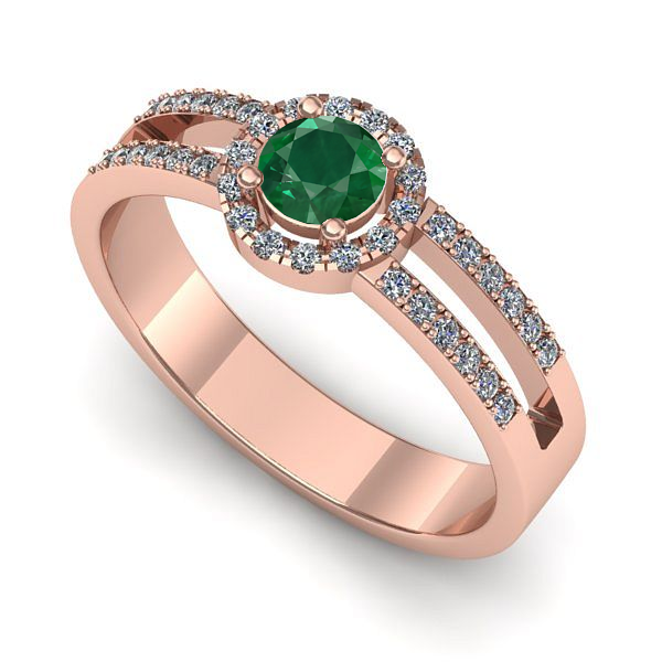 Inel logodna din aur roz cu smarald