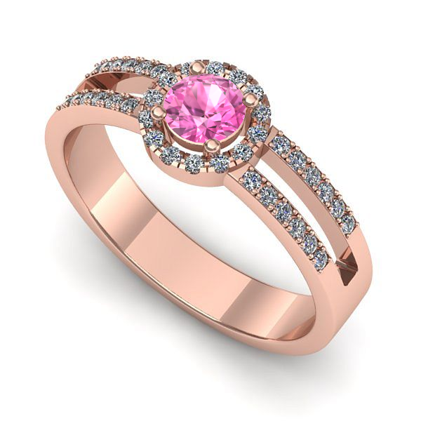 Inel de logodna din aur roz cu safir roz