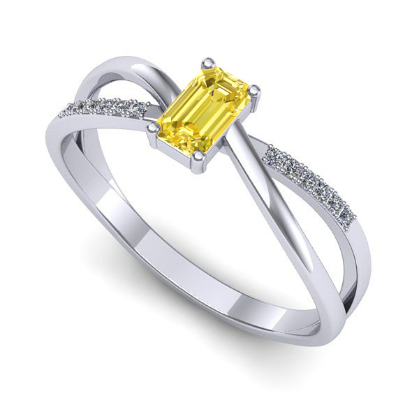 Inel logodna din aur alb cu safir galben