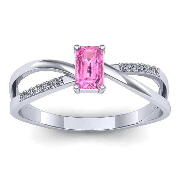 Inel logodna cu safir roz dreptunghiular