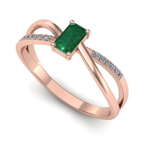 Inel din aur roz cu smarald