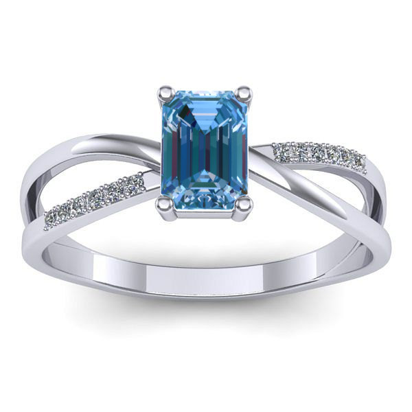 Inel de logodna cu diamant de laborator albastru dreptunghiular